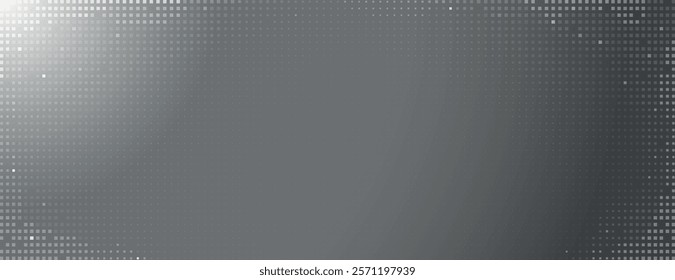 Gray background with a dotted pattern, creating a gradient effect. The background is smooth and modern, with a gray color scheme. Minimal halftone dotted texture vector background