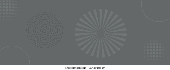 Gray background with dotted patterns. The background features a modern style with gray circles and textured gray dots. Circle pattern background vector. Gray background