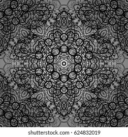 Gray background. Floral doodle. Ethnic, floral, retro, doodle, vector, tribal design element. Seamless pattern for adult coloring book. Zentangle style.