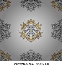 Gray background with golden elements. Seamless oriental ornament in the style of baroque. Traditional classic vector golden seamless pattern.
