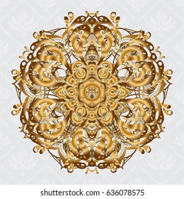 Gray background. Golden mandalas element. Vector illustration.