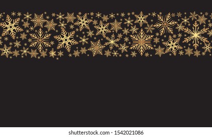 Gray background with golden snowflakes, vector art illustration.