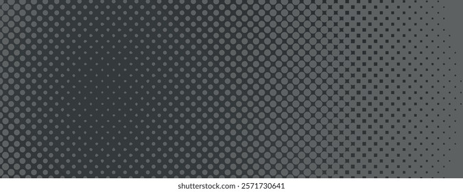 Gray background with a gradient of halftone dot patterns. The background is halftone textured with gray tones, creating a modern look. Minimal dark gray abstract vector background wallpaper