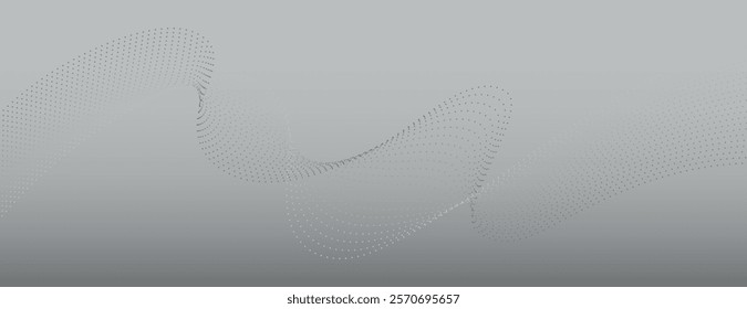 Gray background with gradient texture, featuring dotted wave patterns. The background is smooth and modern, with a gray, abstract style. Minimal abstract dotted wave, modern digital background vector