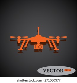 Gray background. Orange icon. Quadrocopter. icon. vector design