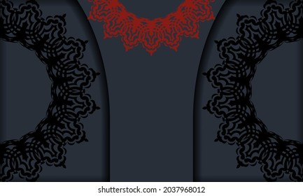 Gray background with ornament. Poster template with red patterns.