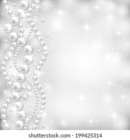 Gray Background With Pearl Necklace. Vector Illustrator