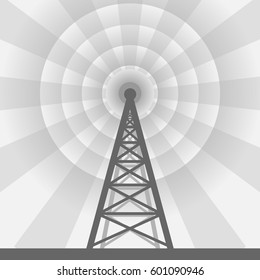 Gray background with radio tower and waves