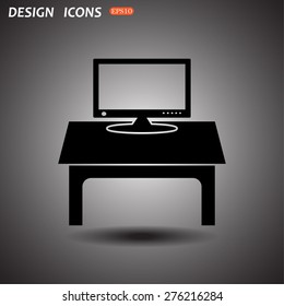 Gray background with shadow. Computer desk, workplace. icon. vector design
