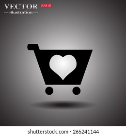 Gray background with shadow.   Favorite products. Favorite purchase. Heart.  put in shopping cart , vector illustration, EPS 10