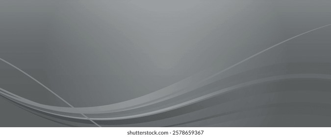 Gray background with smooth, flowing wave patterns. The background is sleek and modern, featuring varying shades of gray for a dynamic effect. Minimal abstract wavy gradient vector background