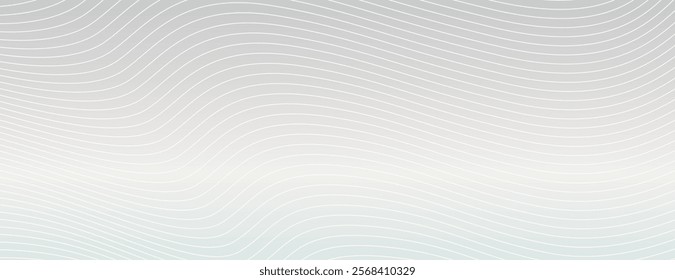 A gray background with a smooth gradient and white wavy lines. The background has a soft, flowing texture with a gray color scheme. Modern wavy line pattern background. Gray background vector.