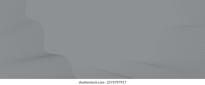 Gray background with smooth, wavy lines. The background features a minimalist style with a subtle gray texture, creating a calming effect. Minimal abstract gradient wavy line vector background