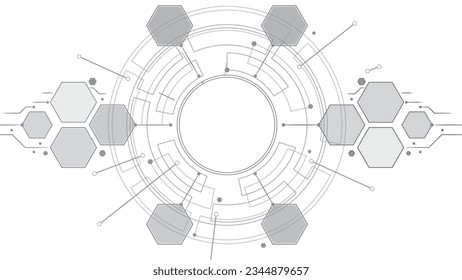gray background technology hexagon line template.	