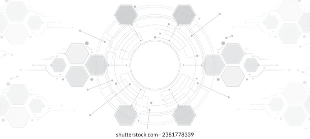 plantilla de línea hexagonal de tecnología de fondo gris.	
