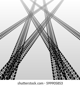 Gray background with three black tire tracks
