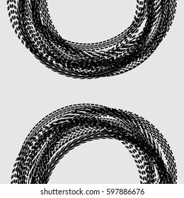 Gray background with two black circle tire tracks