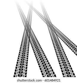 Gray background with two black tire tracks silhouettes