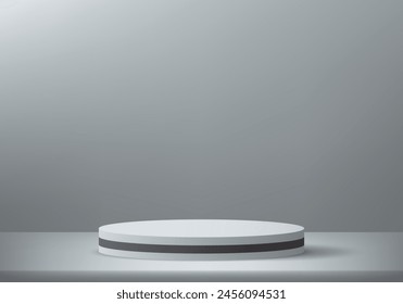 Gray background vector 3d with podium. Empty room with natural light effect. stand for products. Vector illustration.