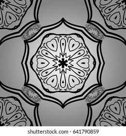 Gray background. Vector doodle sketch pattern, graphic illustration. Tribal ethnic ornate decoration, lace repeating texture. Abstract geometric floral seamless background. Gray seamless pattern.
