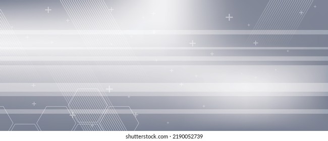 Fondo gris en ilustración vectorial con brillo y movimiento, forma geométrica brillante, hexágonos y líneas paralelas.