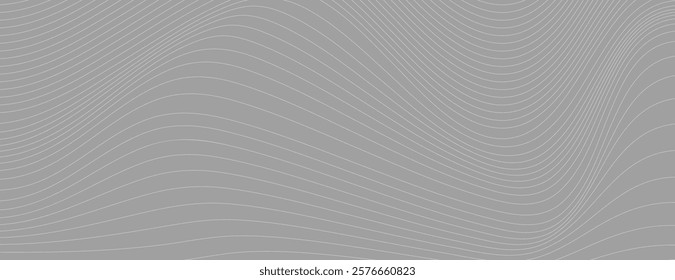 Gray background with wavy line patterns. The background is smooth and gray, creating a modern and sleek style. Digital background vector. Gray background.