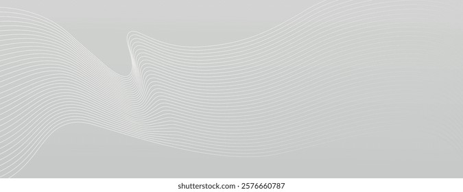 A gray background with wavy lines, creating a smooth, flowing texture. The gray background adds a modern, minimalist feel. Modern wavy line pattern background. Gray background vector.