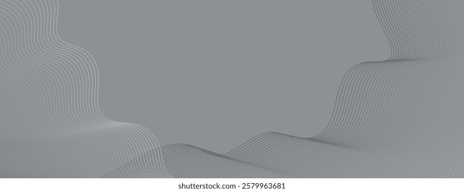 Gray background with wavy lines. The background features a smooth, gray texture with elegant, flowing gray lines creating a modern look. Minimal abstract flow line vector gradient background