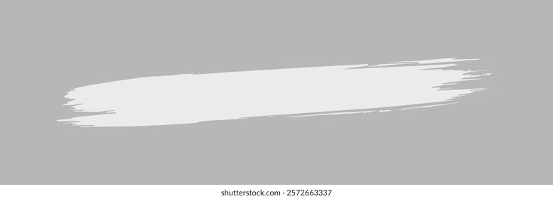 Gray background with a white brushstroke. The brushstroke adds texture. Brushstroke design is central. White brushstroke stands out on gray. Creative gray brush stroke vector.