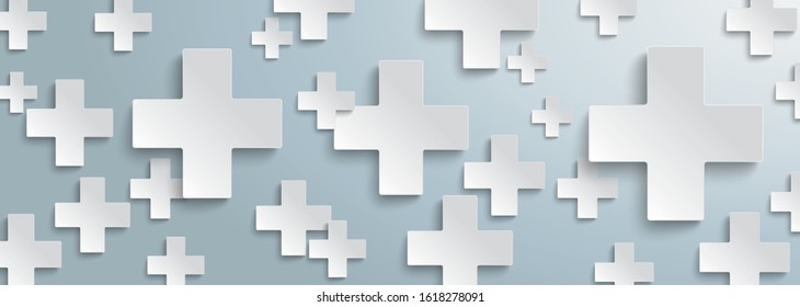 Gray background with white plus symbols. Eps 10 vector file.