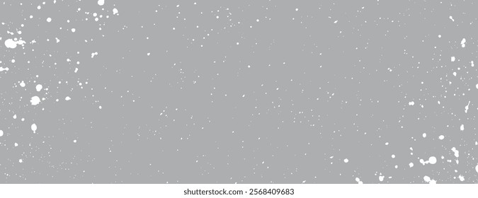 Gray background with white splatter texture. The background is artistic and modern, featuring gray and white colors throughout. Aesthetic background vector. Gray background.