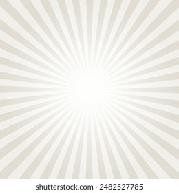 Gray background with white sun ray. Pattern of starburst. Abstract moon mist and soft peach texture with light of sunburst. Radial beam of sunlight. Retro background with flash. Design of sunbeams. 
