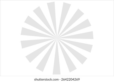 Gray background with white sun ray. Pattern of starburst. Abstract texture with light of sunburst. Radial beam of sunlight. Retro background with flash. Design of sunbeams.