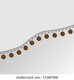 Gray background with wooden buttons. Vector