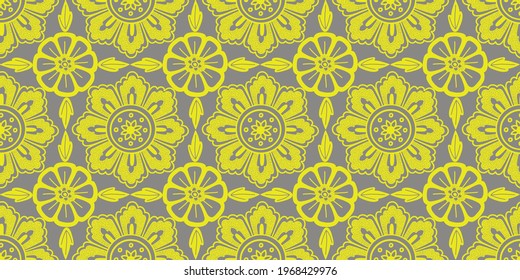 Gray background yellow flowers fresh vector nature abstract endless seamless pattern for wrapping paper invitations textile decor.