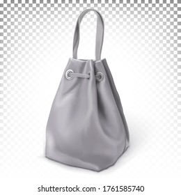 Gray bag, backpack, small handbag. Vector 3d illustration isolated on white transparent background.