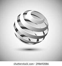 Gray ball icon for your web interface. Digital vector illustration. Spiral globe element for web-design, logotype, poster.