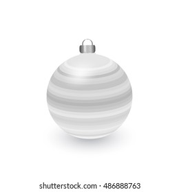 Gray ball on white background. Pearl shine. The pattern of stripes. Shades of silver. Decorating for Christmas trees.
