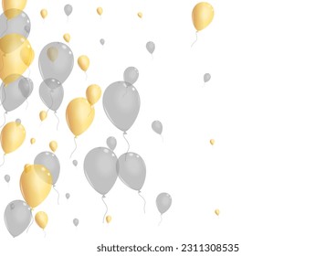 Gray Ballon Background White Vector. Balloon Anniversary Background. Gold Label Confetti. Toy Creative Border.