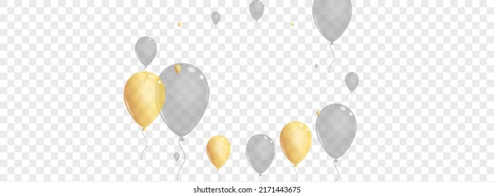 Gray Balloon Background Transparent Vector. Balloon Fest Template. Silver Birthday Helium. Confetti Rubber Banner.