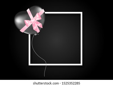 Gray balloon heart with pink bow. Template for holidays