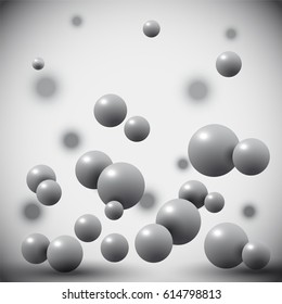 Gray balls in the air on abstract background.