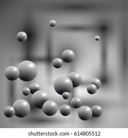 Gray balls in the air on abstract background. Vector illustration.