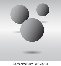 Gray balls on abstract background. Three balls in space. Vector illsutration, eps 10