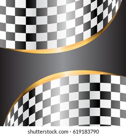 Gray banner and gold line on checkered curve pattern design for race background vector illustration.