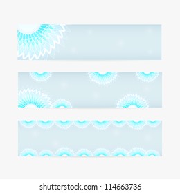 Gray Banner Set with Light Blue Flowers. Floral Cards