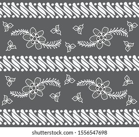 Gray Batik Flowers Indonesia Vector. Black and gray batik patterns. black flower patterns. Gray Batik Combination. Traditional Gray Nature Pattern Seamless.