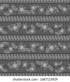 Tono batik gris con flores grises. Patrón batik indonesia.
