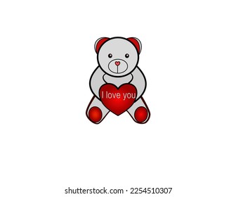 Gray bear with a cushion with "I love you" written on it