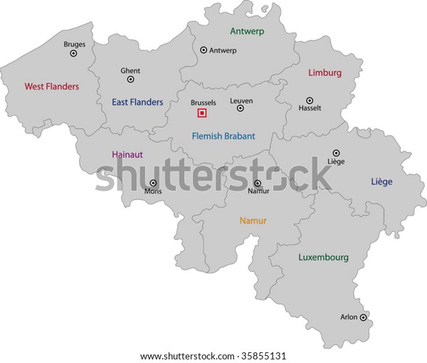 Gray Belgium Map Provinces Main Cities Stock Vector (Royalty Free) 35855131